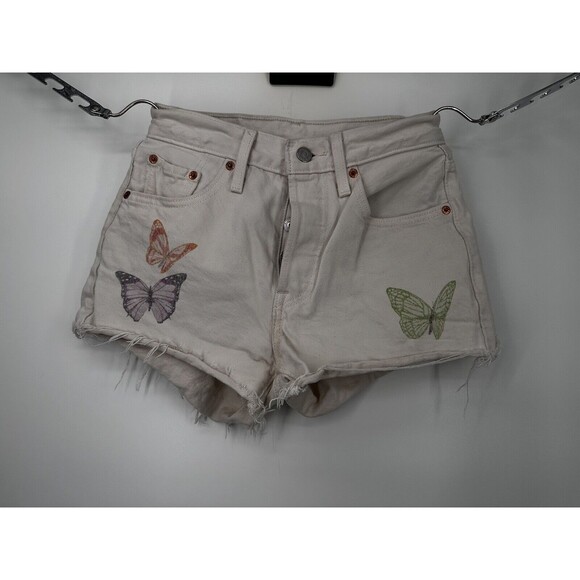 Levi's Women's 501 Cut Off Jean Shorts, Size 24  High Waist Washed Indigo‎ - Picture 2 of 9